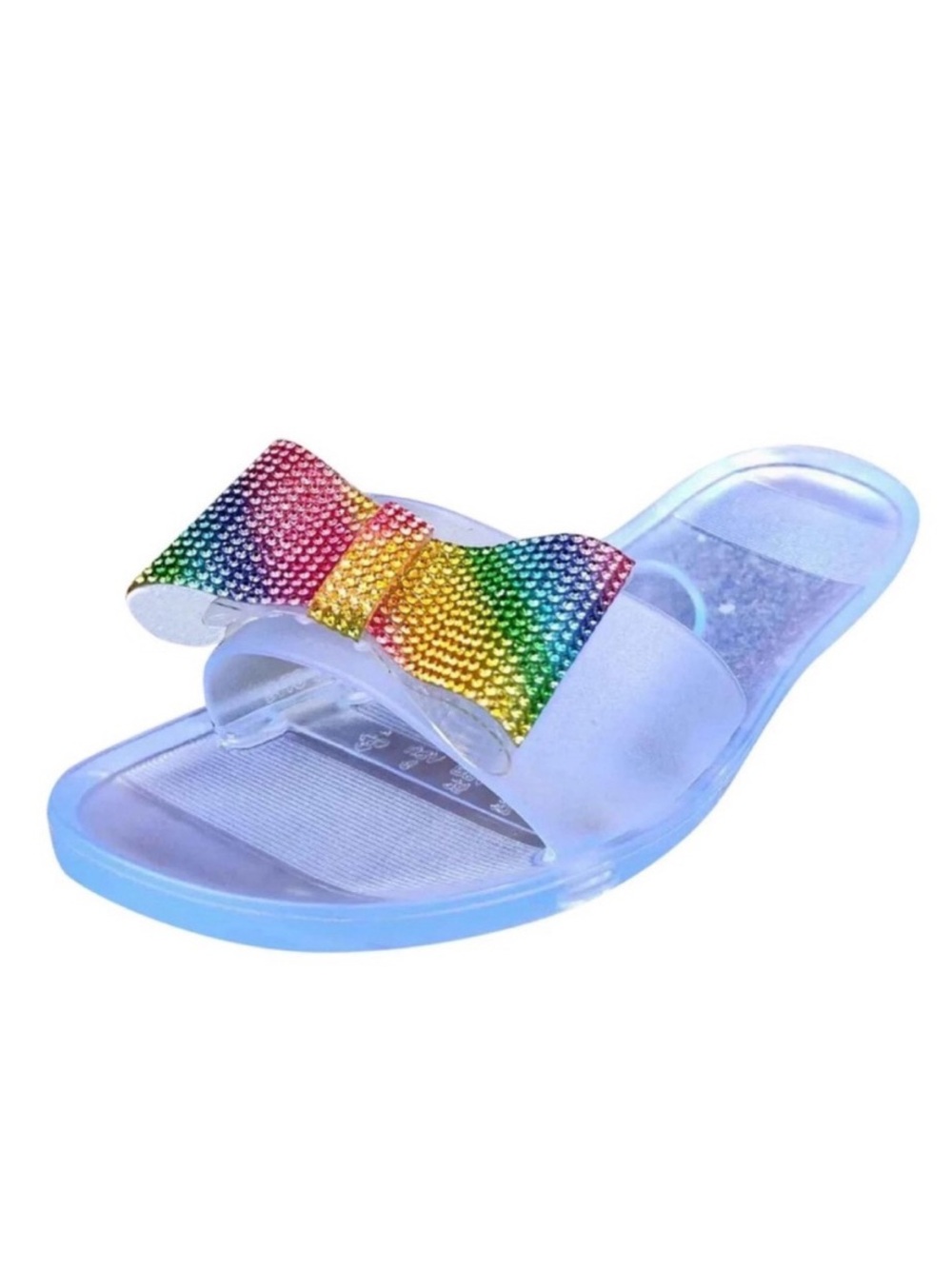 Rainbow Bow Fashion Jelly Slide Sandals w/ Bling Open Toe